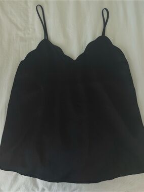 Black Scallop Trim Spaghetti Strap Women's Top